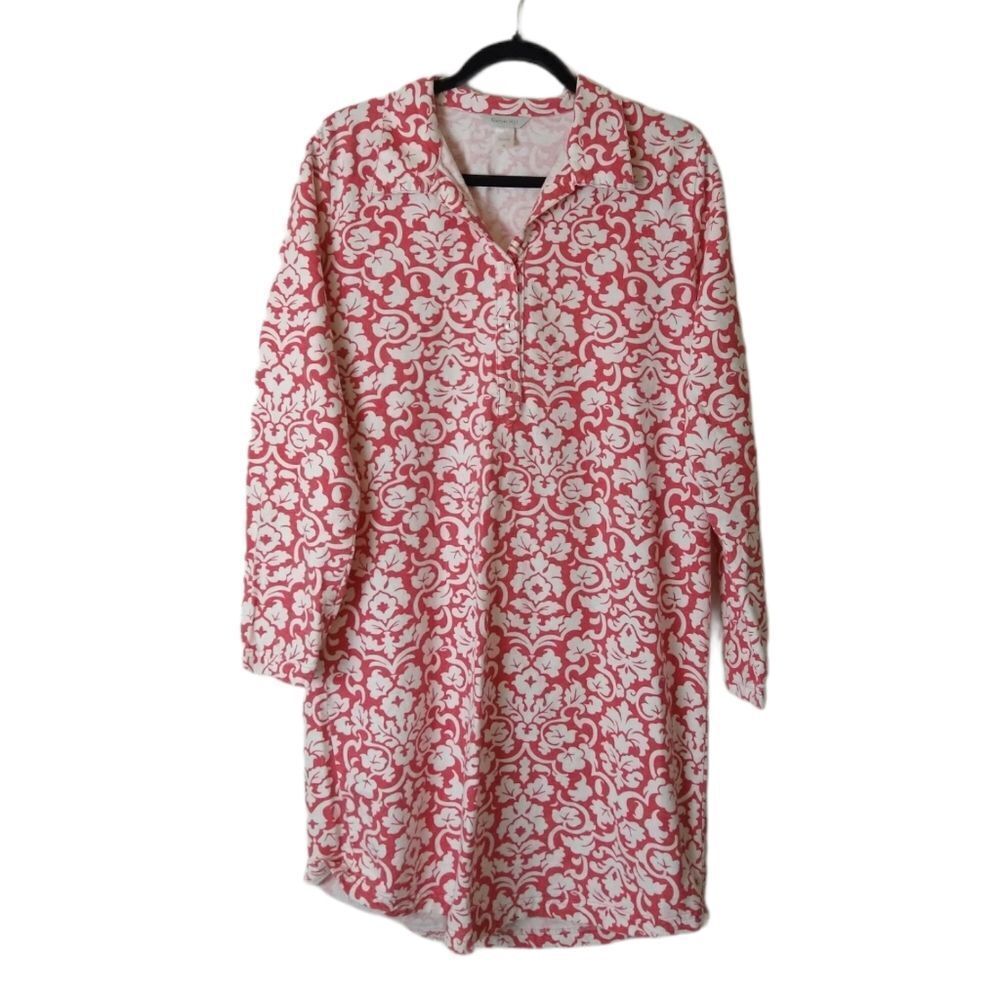 Floral Pink and White Flannel Nightshirt